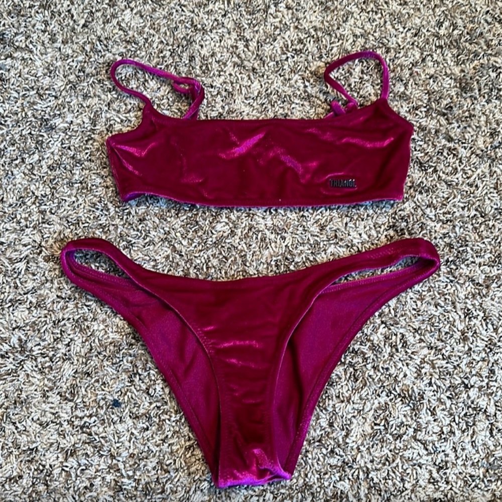 Wine Suede Triangl Bikini